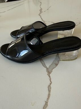 Karl Lagerfeld Black Patent Clear-Band Slide Mules